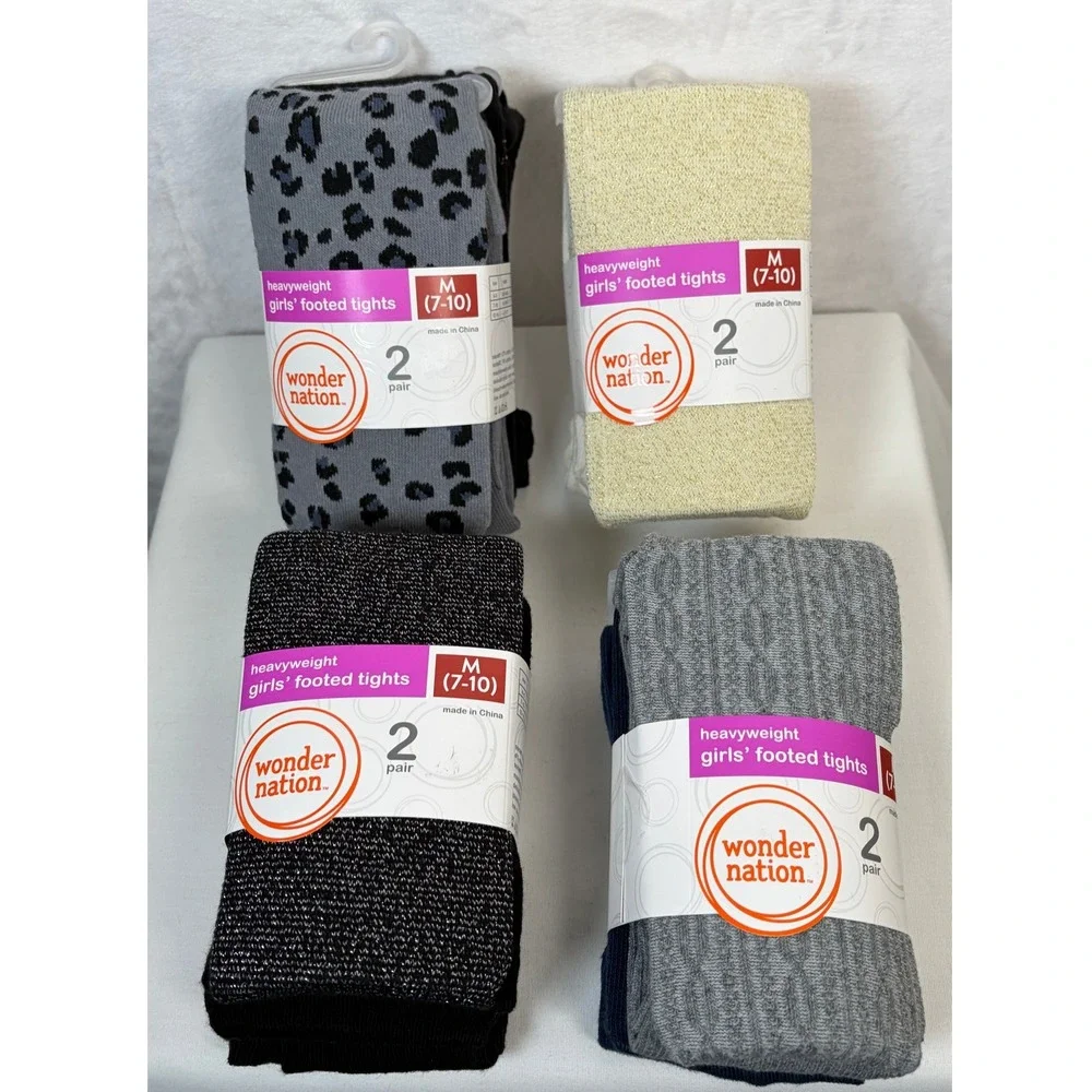 Wonder Nation Girls Heavyweight Footed Tights 8 Pairs Medium 7-10 Multi NEW